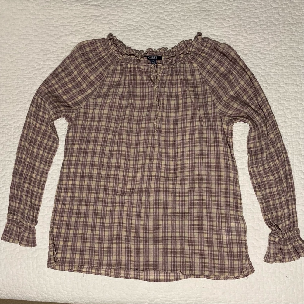 Chaps Purple Plaid Peasant Blouse | Size L | Summer Blouse | Flowy